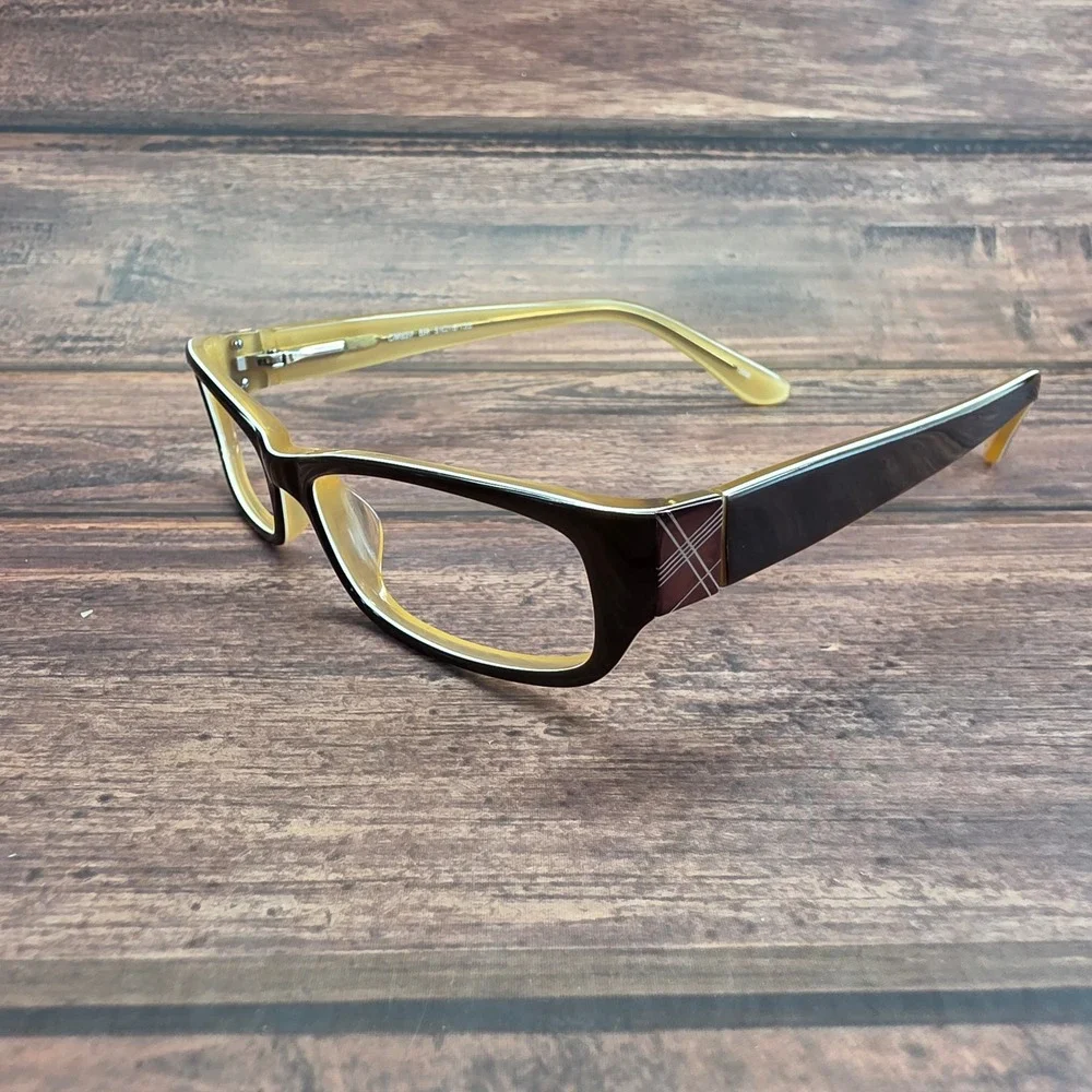 Chelsea Morgan CM837 BR Brown Yellow Rectangular Eyeglass Frames 51-16-135